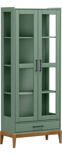 Cristaleira Vitrine Milão 2 Portas 1 Gaveta 100% Mdf Cor Verde