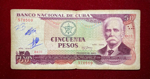 Billete 50 Pesos Cuba 1990 Pick 111 A García Íñiguez