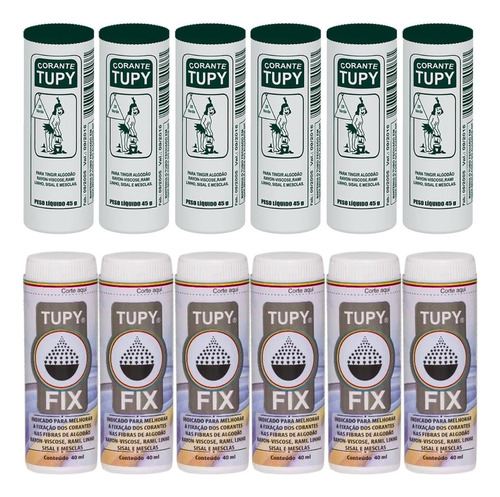 Kit 6 Corante Tupy Verde Tingir Tecido Roupa +6 Tupy Fixador