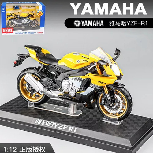 1:12 Com Base, Chavete, Capacete Moto Yamaha Yzf R1 Em Minia Cor Amarillo