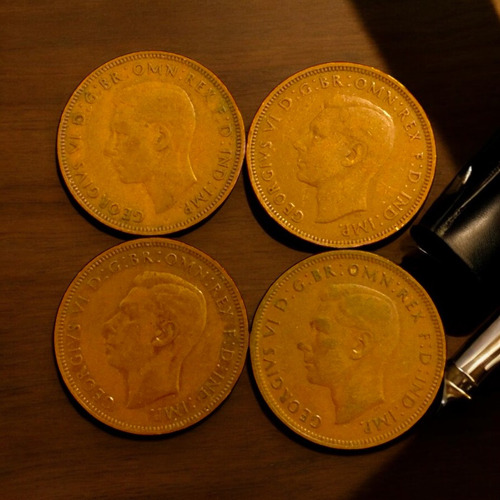 4 Monedas Inglaterra Cobre 1/2 Penny 1943, 44, 45 Y 46 (Usado)