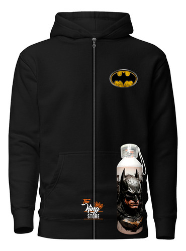 Poleron Con Cierre + Botella, Batman, Caballero De La Noche, Dc Comics, Superhéroe, Dtf, Full Color, Xxxl