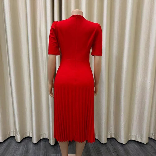 Vestido Plisado De Manga Corta De Color Liso Talla Grande