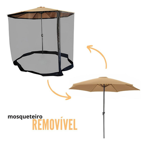 Ombrelone Base Central Redondo 3.3m + Tela Mosqueteiro Bege