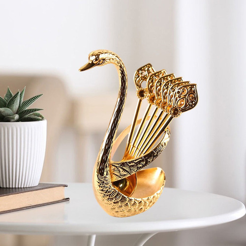 Juego Cucharas De Postre De Café Soporte Decorativo Plateado