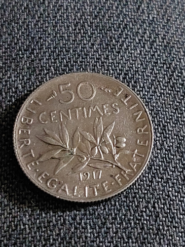 Moneda De Francia 50 Cent Año 1917 Km#854 Plata 0,835