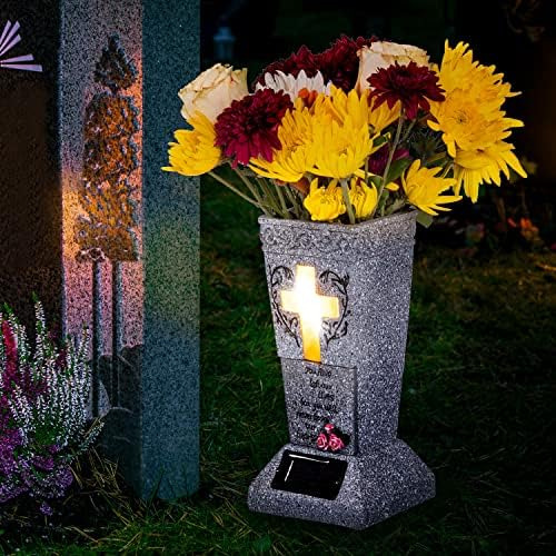 Huyieno Jarrón Solar Para Tumba De Cementerio Con Led Para F