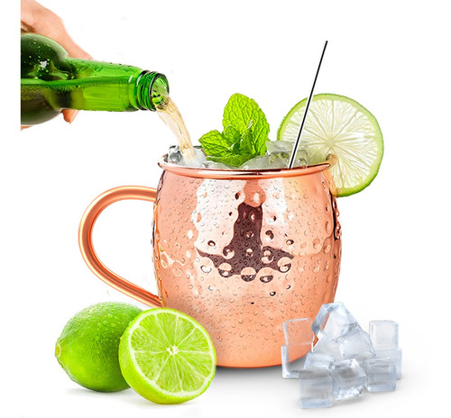 Imagem 4 de 7 de 4 Caneca Copo Moscow Mule 500ml Cobre + 4 Canudo Brinde Inox