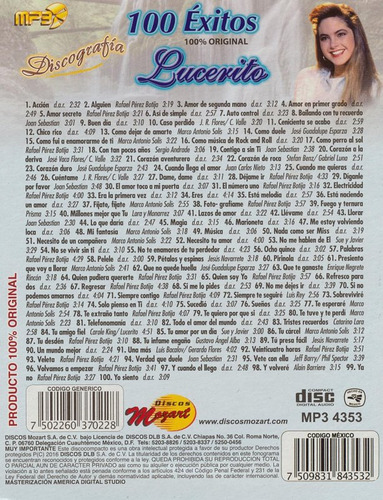 Lucero Discografía 100 Éxitos Lucerito Mp3 Nuevo Y Cerrado!
