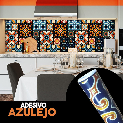 Papel De Parede Plástico Adesivo Azulejo Estoril 10 Metros Cor Azul-turquesa