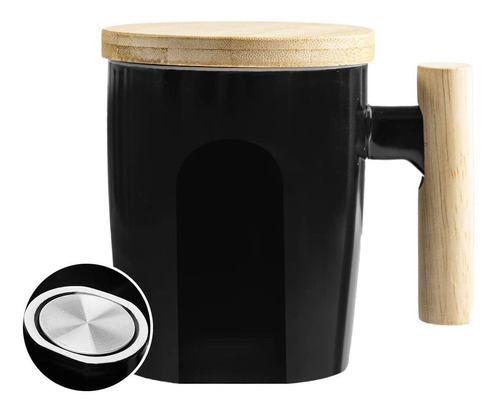 Howay Taza Inferior Plana Con Tapa De Madera, Taza De Té De