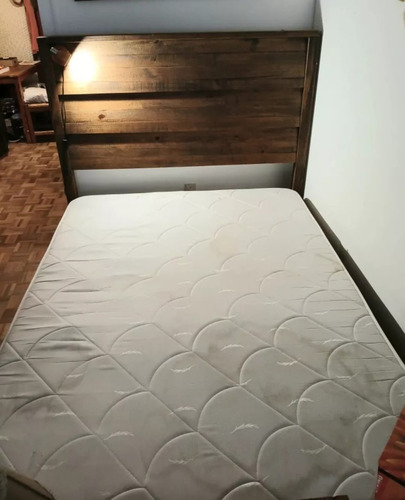 Cama 2 Plazas Con Respaldo Madera De Pino  Maciza