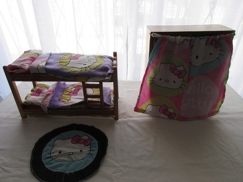 Imagen 1 de 4 de Cama Marinera Y Ropero De Madera Para Barbie Con Accesorios
