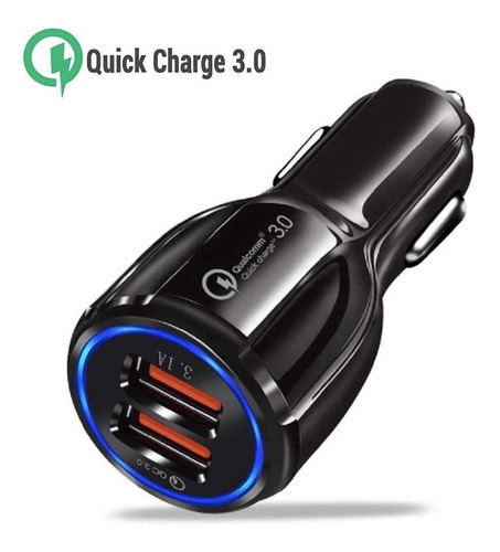 Cargador Auto 12v Qualcomm 3.0 Carga Rapida Quick Charge Color Negro