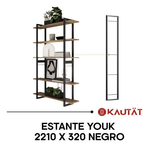 Estante Youk, 2,21mts X 32cm, Negro Mate, Kautat