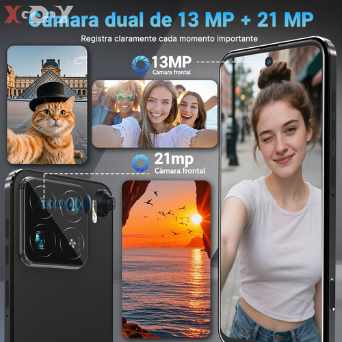 Teléfono móvil Xgody v27 dual sim6500mAh 128gb ROM 12GB RAM 6.56 pulgadas celular hd android 14 red 4G completa teléfono inteligente con huella dactilar doble cámara 13MP+21MP gps bluetooth negro