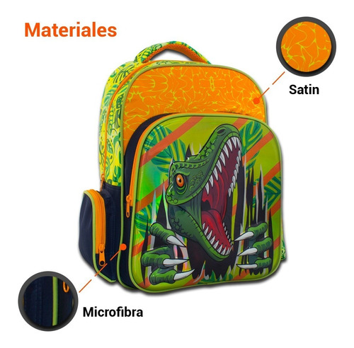 Imagen 4 de 6 de Mochila Escolar Infantil De Dinosaurio Resistente Tutti