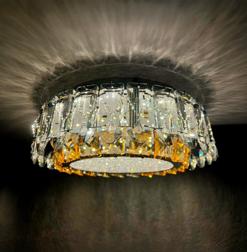 Lampara De Techo Cristal Cortado Plafón Boreal 3 Tonos Led. Plateado