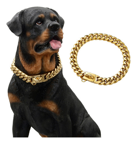 Collar Para Perro Chapado En Oro De 14 Mm Con Eslabones