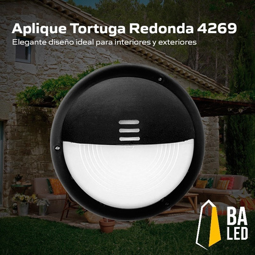 Imagen 5 de 10 de Aplique Pared Led Tortuga Redondo Foco E27-4269 Exterior