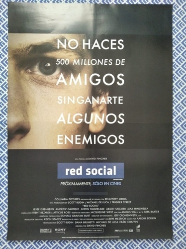 Afiche Cine - The Social Network - Red Social David Fincher (Usado)