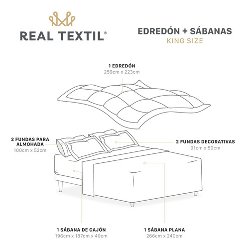 Set Edredón King Size + Fundas + Sábanas 7 Pzas Real Textil Rosa/gris