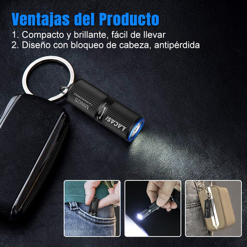 Lacasi Mini2s linterna LED recargable para llavero EDC,lámpara de mano con 220 lúmenes,Alcance máximo de 57 m,larga duración con USB,IPX8 Impermeable,para camping,diario y emergencias
