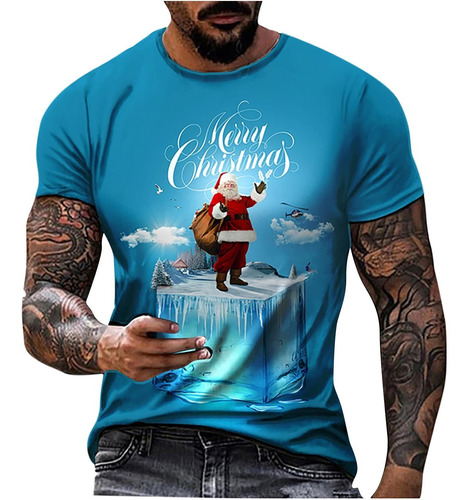 Camisa Manga Corta Para Hombre Diseño Papa Noel 3d Feo