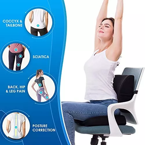  Cojín de asiento para el coxis y almohada de apoyo lumbar para  silla de oficina, vehículo, silla de ruedas de espuma viscoelástica, cojín  para aliviar el dolor de ciática, zona lumbar