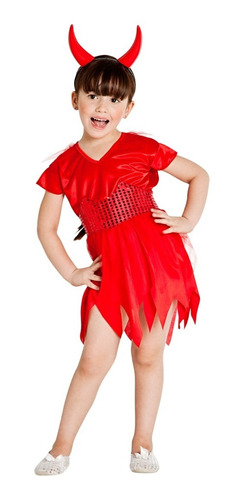 Disfraz Infantil Diablita Niña Vestido Nena Vincha Halloween