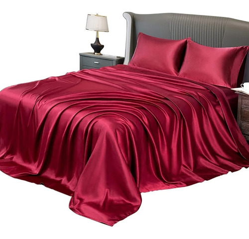Conjunto De Cama Doble Matrimonial 1800 En Satén 4 Piezas