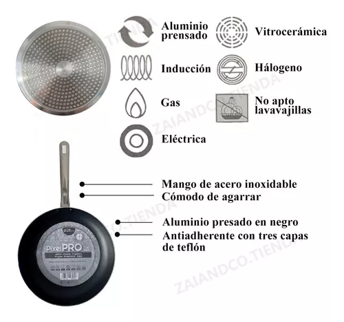 Sarten, aluminio antiadherente, inducción, gas, vitrocerámica