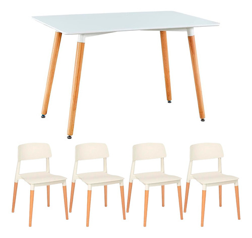 Juego Comedor Mesa Eames 120x80 + 4 Sillas Milan Madera !!