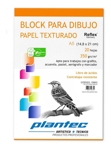 Block Para Dibujo Plantec A5 Texturado 350gr X40hjs