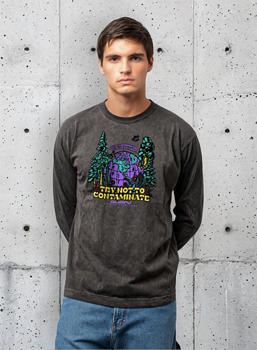 Remera Manga Larga Rusty Fosters Procesada Hombra Negra