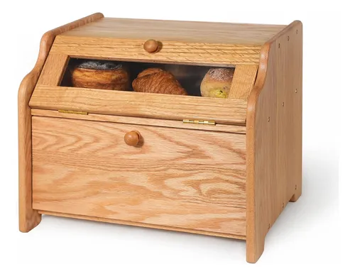Panera, Caja De Pan De Madera Maciza De Roble Ventana T...