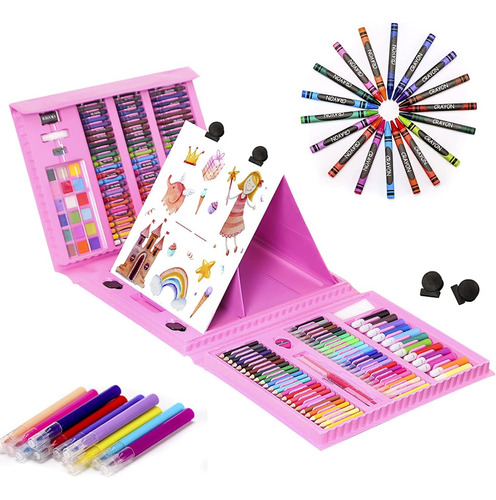 208 Pzs Kit De Arte Lápices Acuarela Crayones,rosado