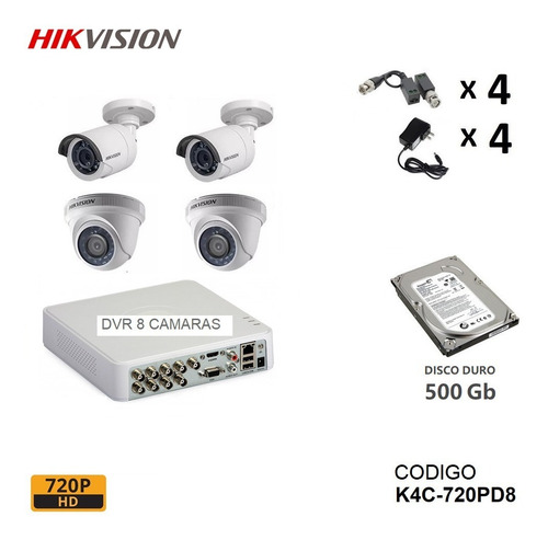 Imagen 5 de 10 de Kit 2 4 6 8 16 Camaras Seguridad Vigilancia Hikvision 720p