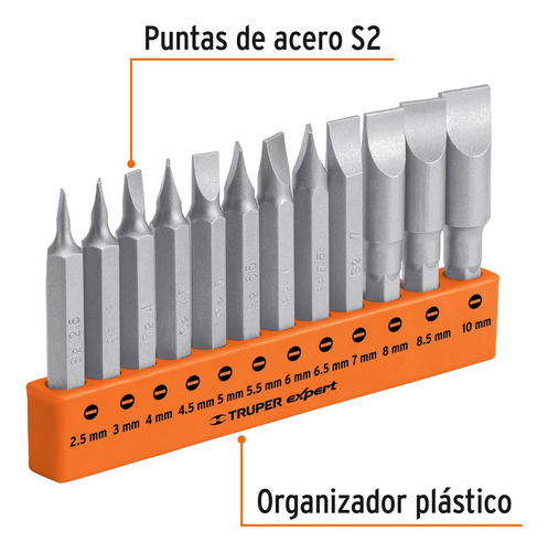 3 Pzas Juego De 12 Puntas Planas Mm Largo 2'' Truper 101677