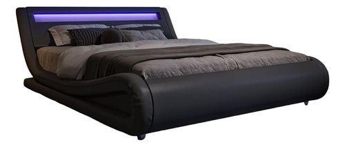 Base Cama Con Led Matrimonial Cabecera Ajustable Color Gris