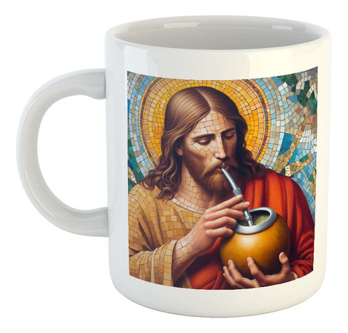 Taza Ceramica Jesus Tomando Mate Calabaza Desayuno