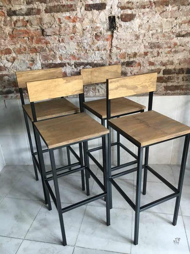 Imagen 8 de 8 de Taburete Barra Bar Hierro Madera C/respaldo 35x35 Cerveceria