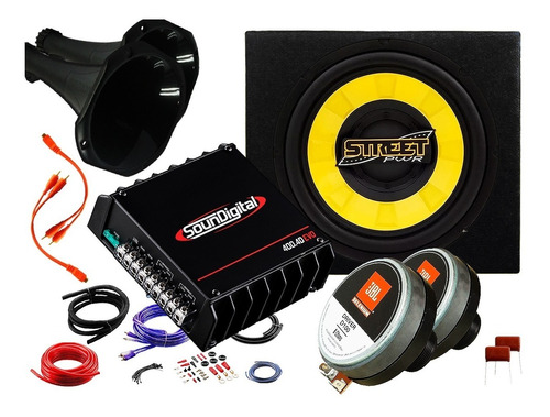 Subwoofer Spyder Street Pwr 12 250 + Sd400.4 + 2 Driver Caja