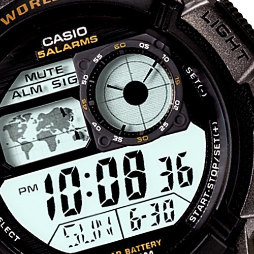 Relogio Casio Ae 1000w-1a Borracha Mapa Cronometro 5 Alarmes