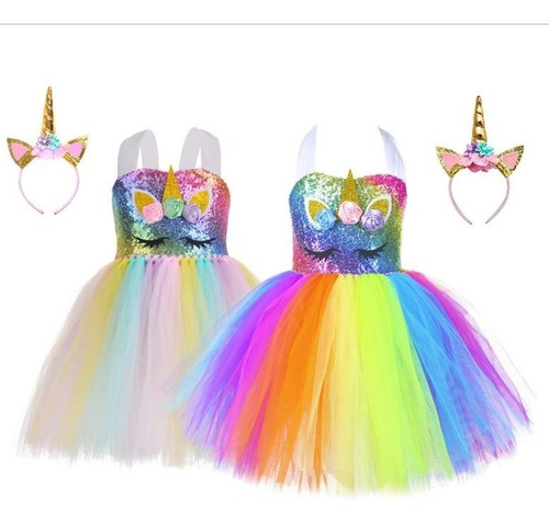 Imagen 1 de 5 de Vestido Unicornio Tutu Disfraz Fiesta Dress Unicopn Party