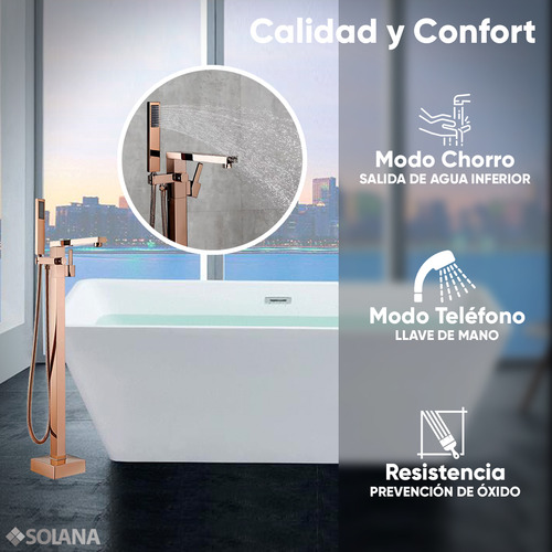 Solana Kit Tina De Baño Rectangular De Acrílico Slim 170x80x60 Cm + Grifo Independiente Monomando Gold Rose / Bañera Rectangular Blanco Alto Brillo Kit Completo Blanco/goldrose Para Cuarto De Baño