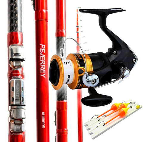 Combo Pesca Pejerrey Caña Telecopica Reel Frontal Accesorio