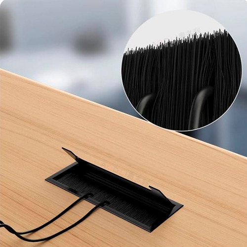 Pasacables Organizador Inomax Im4191 Para Escritorio, Negro, 160x80 Mm, Encastrable Con Tapa Y Cepillo