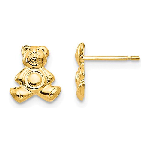 Pendientes Osito De Oro Amarillo Sólido 14k