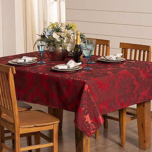 Toalha De Mesa 6 Lugares Jacquard Vermelho